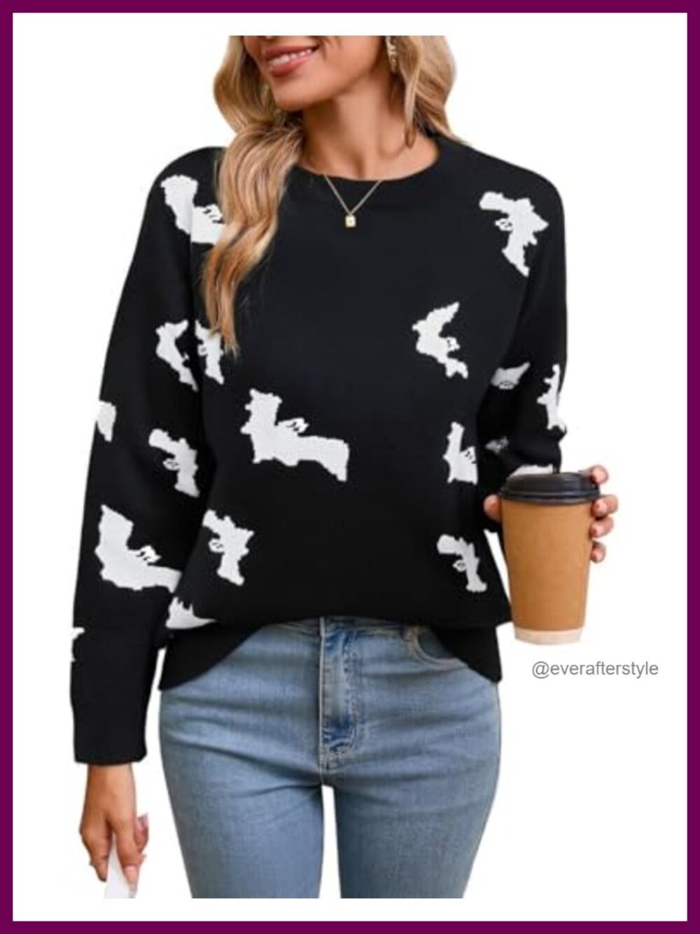 Womens Cable Knit Halloween Pullover Sweater Crew Neck Long Sleeve